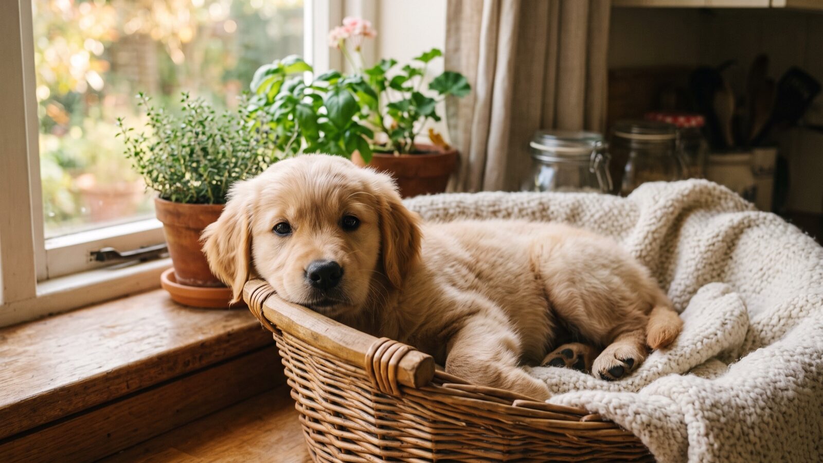 Fern, a golden Golden Retriever puppy