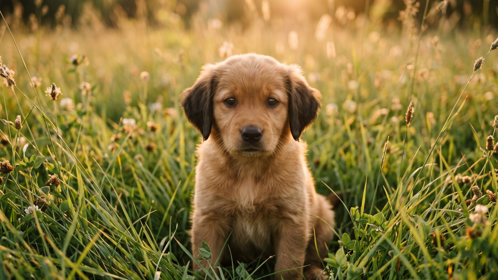 Meadow, a dark golden Golden Retriever puppy
