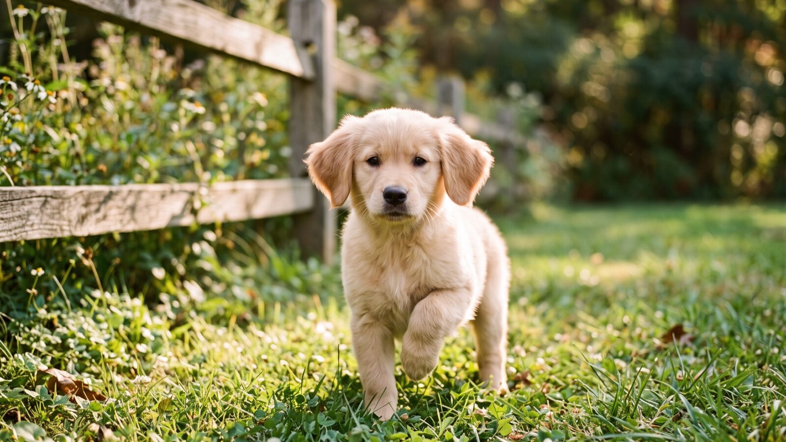 Tansy, a light golden Golden Retriever puppy