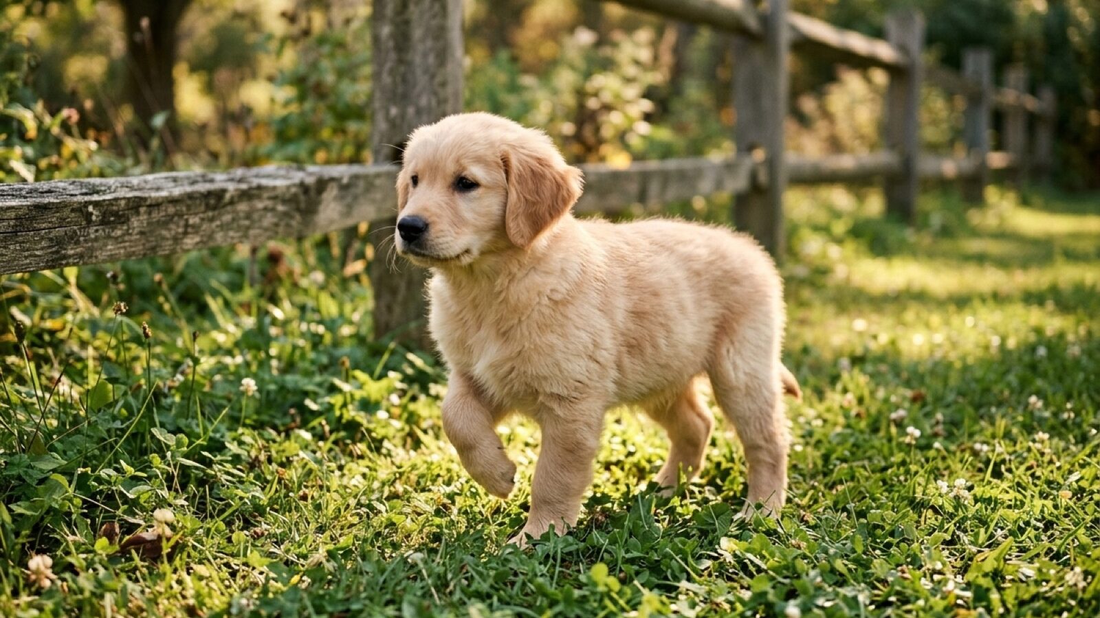 Tansy, a light golden Golden Retriever puppy