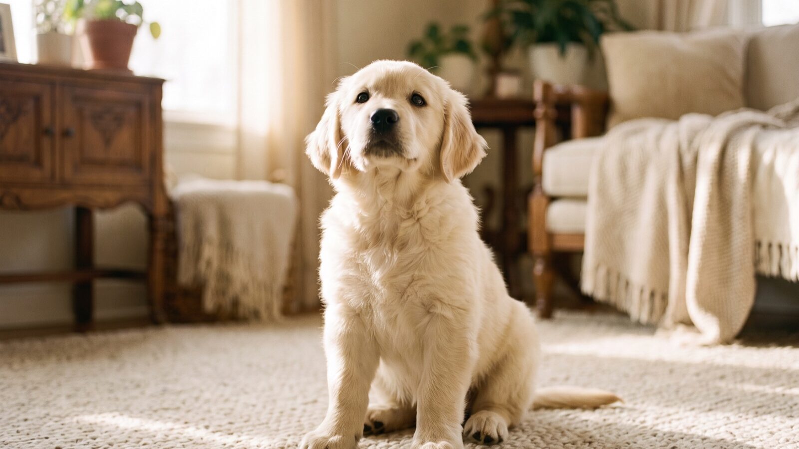 Wren, a cream Golden Retriever puppy