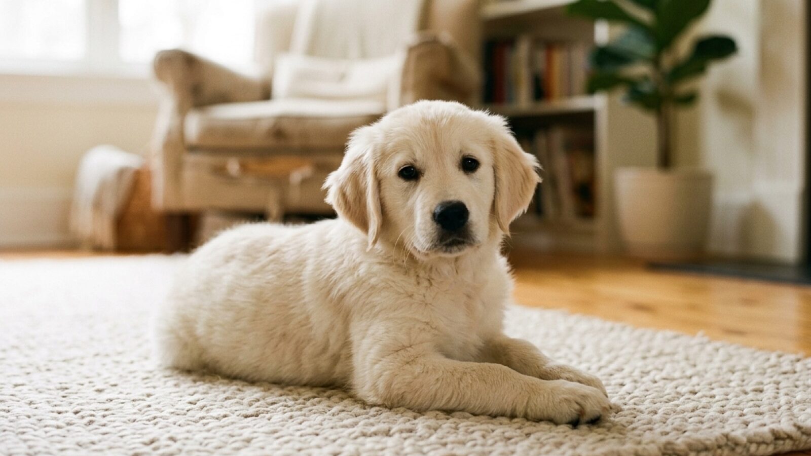 Wren, a cream Golden Retriever puppy